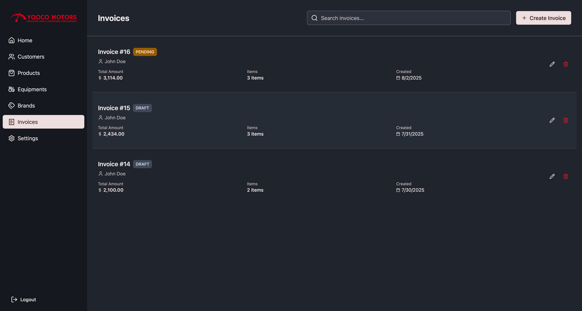 Yooco Motors invoices