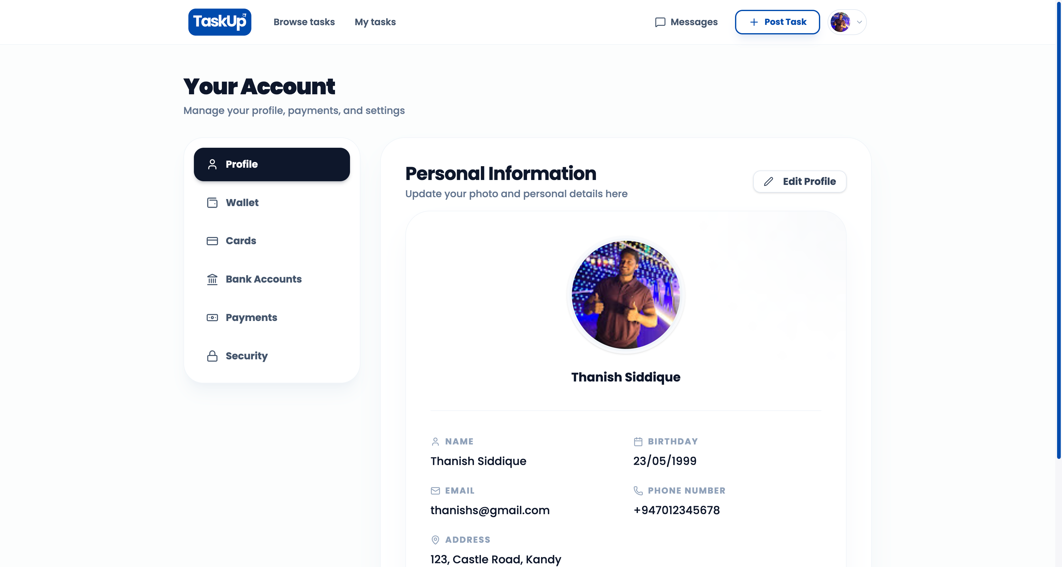 TaskUp Profile